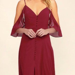 Lulus "You Found Me Wine Red Maxi" Chiffon Dress